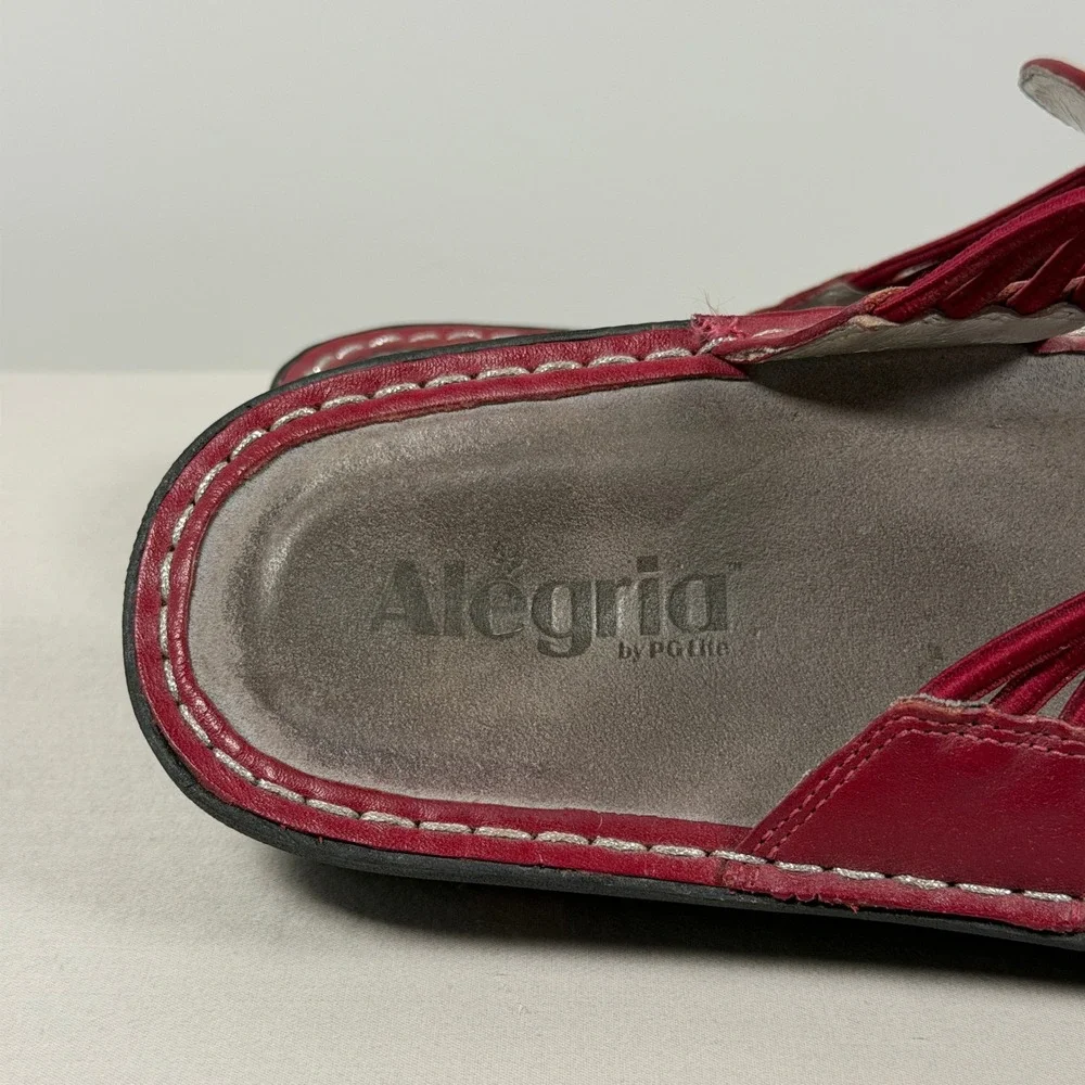 Alegria Red Leather Beaded Sandals PIS-615 Womens 39 Multi-Color Boho Slide